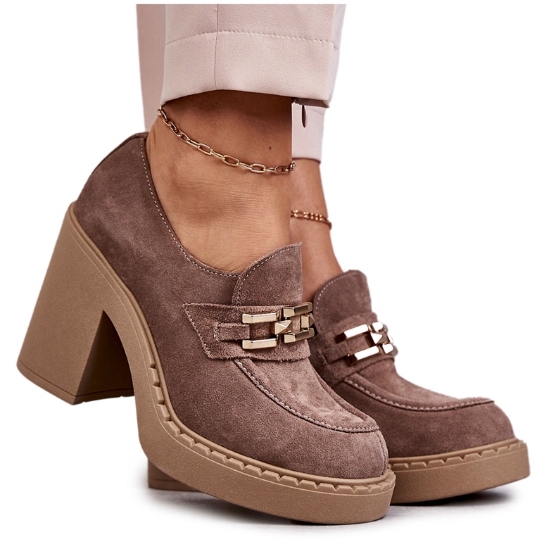 PL5 Pantofi de piele intoarsa pe un post masiv Beige Jaime bej