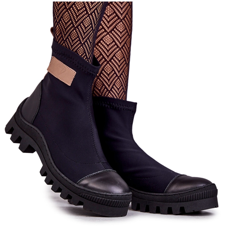 Cizme de dama din stofa Nicole 2703 Black negru