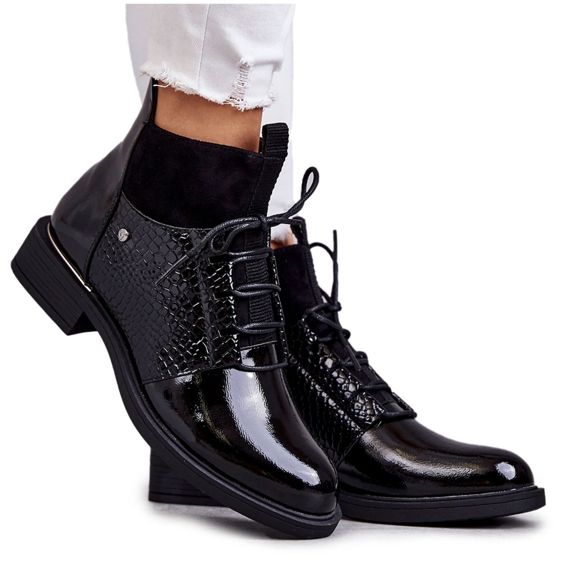 Vinceza Cizme Negre Lăcuite și Călduțe Cathrine negru