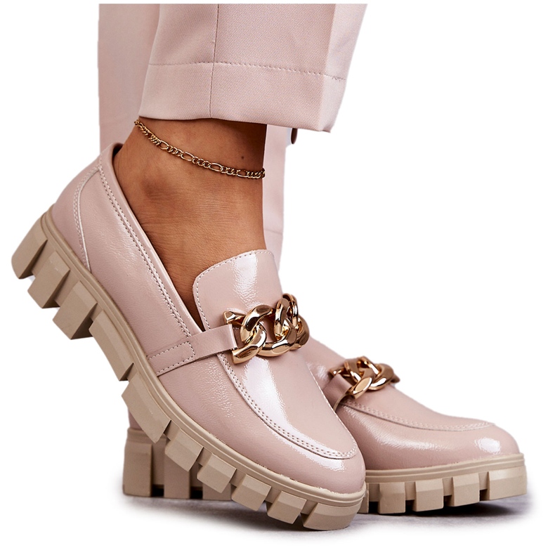 Sergio Leone Mocasini Lacuiti Pe Platforma Bej Inger