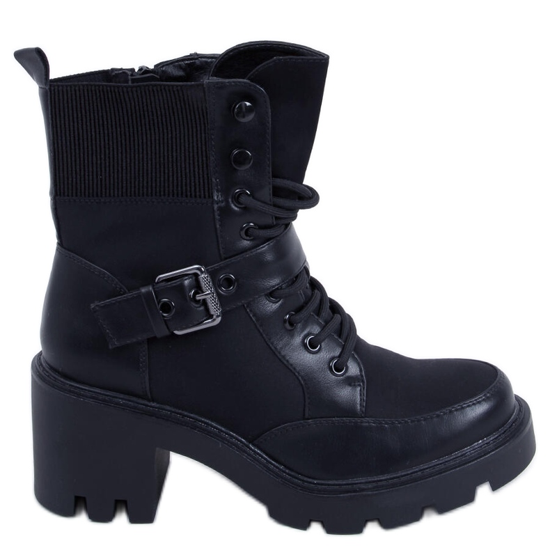 Cizme cu toc înalt Brooks Black cu șireturi negru