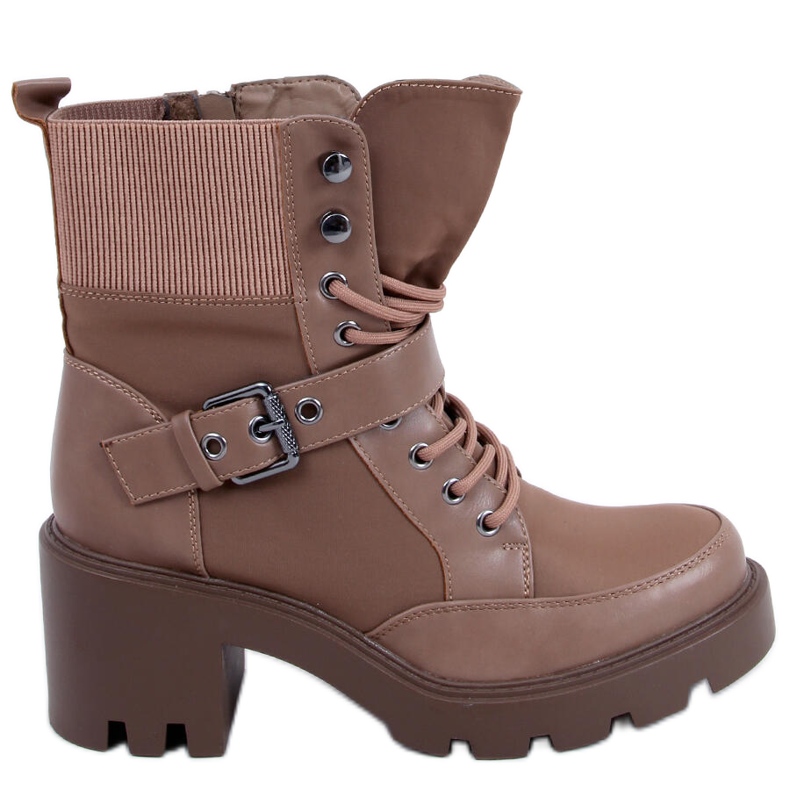 Cizme cu toc inalt cu siret Brooks Khaki bej maro