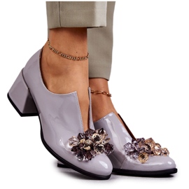 PA2 Pantofi netezi din piele lăcuită cu decor gri Delaver PA2 Pantofi netezi din piele lăcuită cu decor gri Delaver