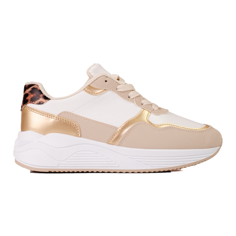 Tenisi de damă Shelovet bej și alb cu inserție aurie