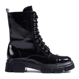 Botine de damă cu șireturi, cu căptușeală înaltă negru