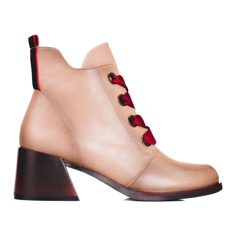 Botine de damă bej cu șiretură roșie Vinceza Botine de damă bej cu șiretură roșie Vinceza