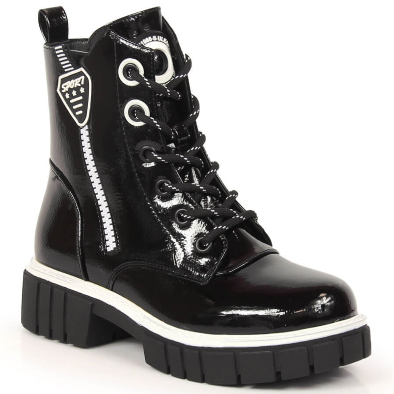 S.Barski Cizme lacuite izolate negre pentru fete de S. Barski negru