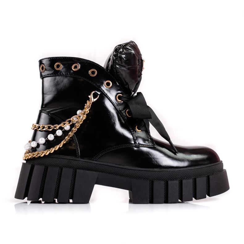 Cizme de damă lăcuite cu ornamente Shelovet negru