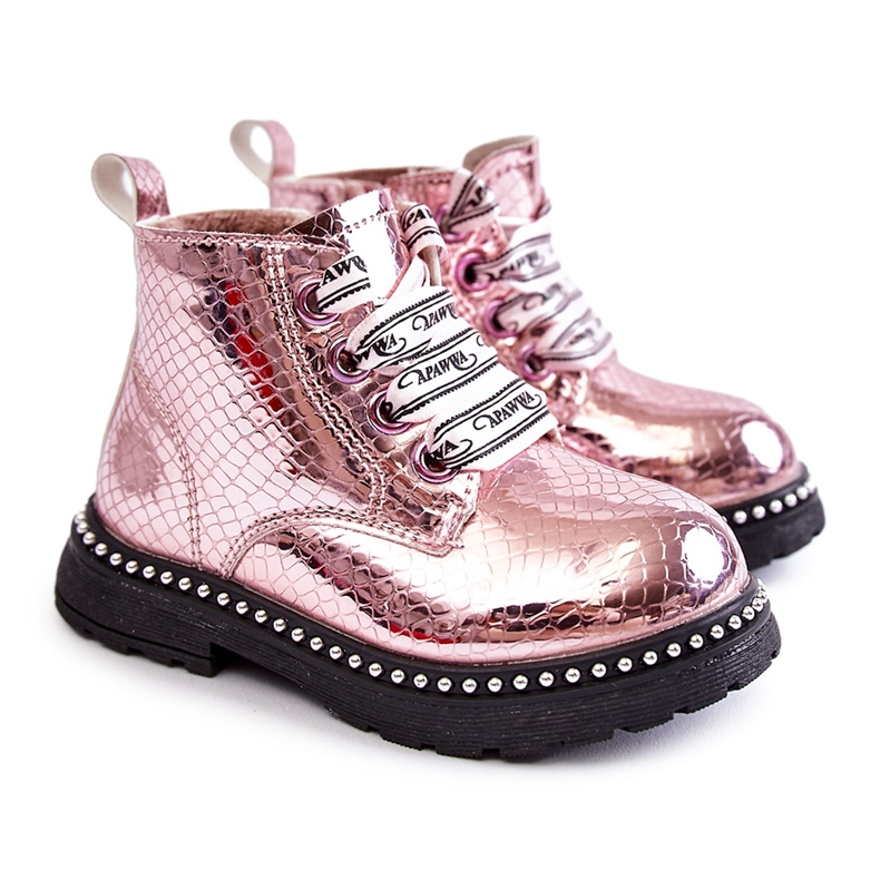 PA1 Cizme de piele calde pentru copii Pink Dottie roz