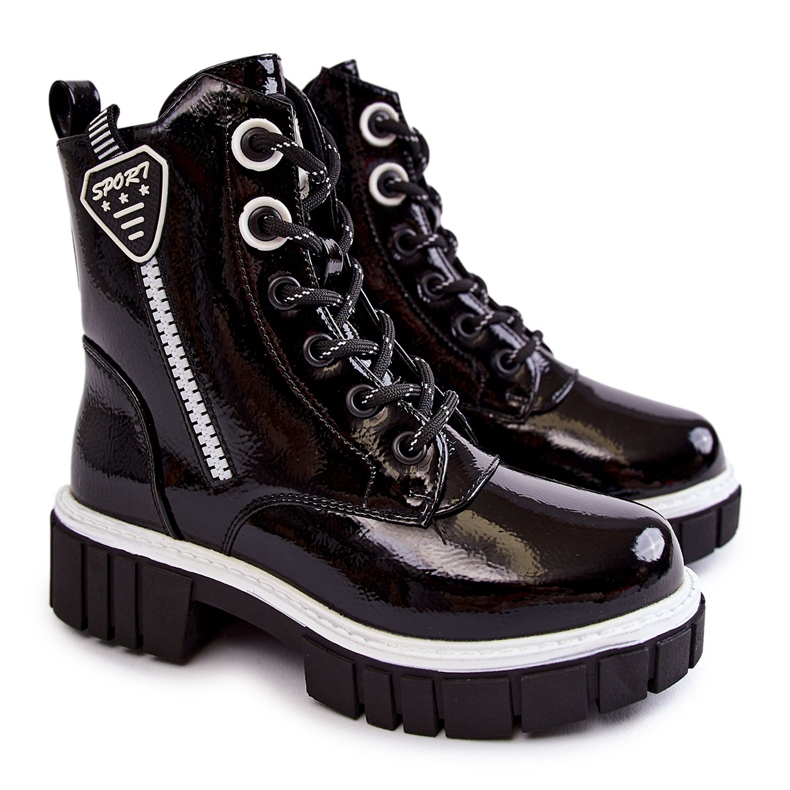 S.Barski Cizme Negre Lăcuite Cu Fermoar Marcella negru