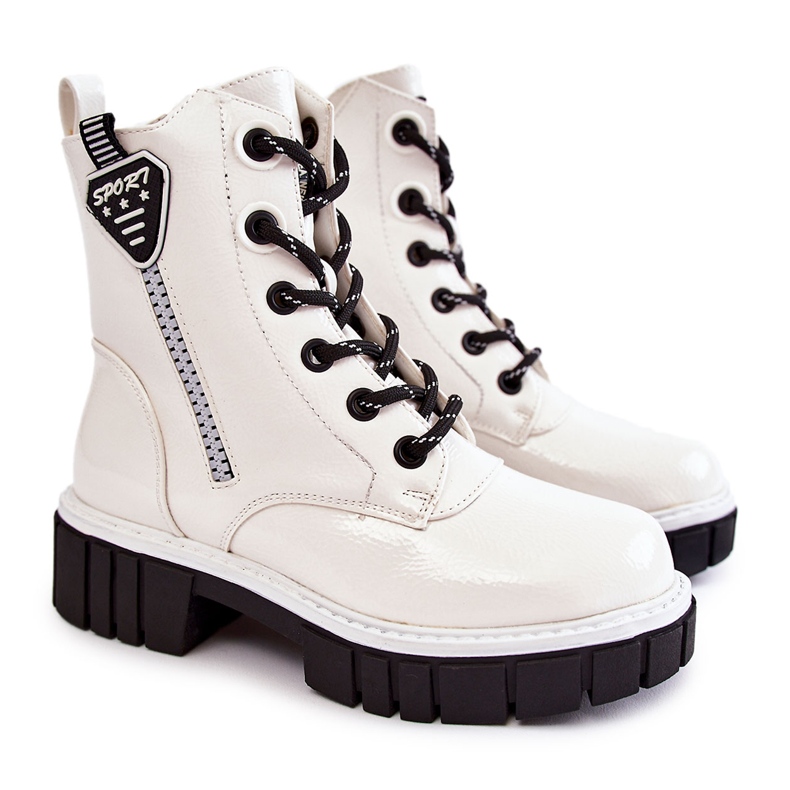 S.Barski Lăcuite, Cizme Albe Calde Cu Fermoar Marcella