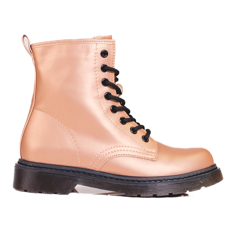 Cizme de damă Shelovet cu șireturi aurii, cu luciu metalic maro