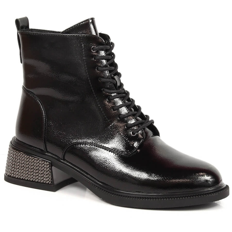 Cizme de dama lacuite cu toc decorativ, termopan negru Filippo