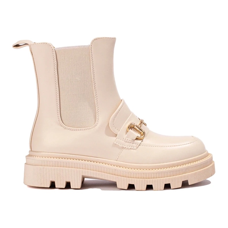 Cizme Chelsea de dama bej pe platforma