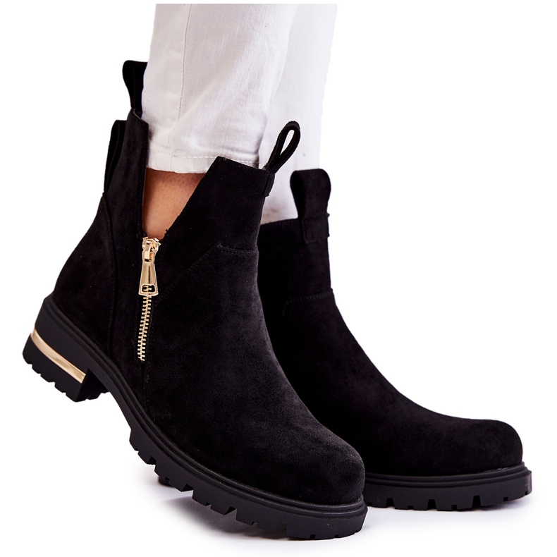 PG1 Ghete Klarissa Negre De Căprioară Cu Decupaje negru PG1 Ghete Klarissa Negre De Căprioară Cu Decupaje negru