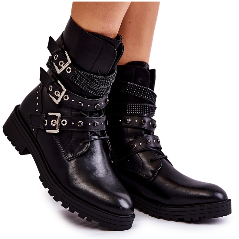 PG1 Cizme De Damă Călduțe Cu Benzi Unice Negru Lambert