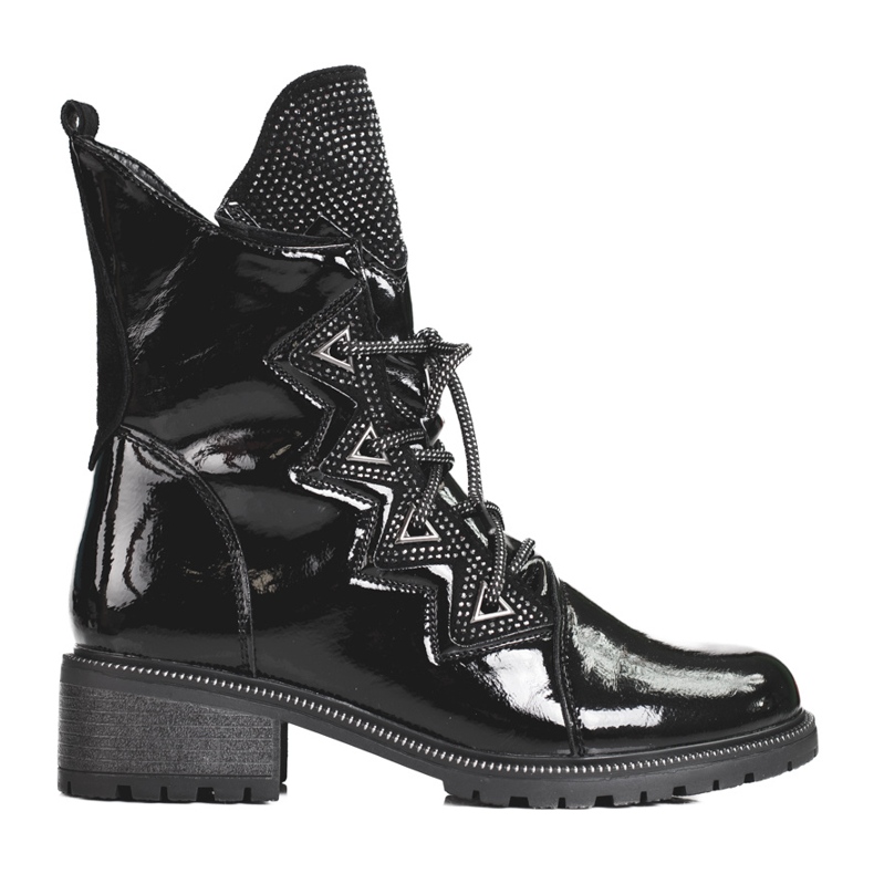 Cizme de dama patentate cu cristale Shelovet negru Cizme de dama patentate cu cristale Shelovet negru