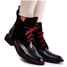 PA2 Botine din piele crocodil cu model Cheyenne negru și roșu PA2 Botine din piele crocodil cu model Cheyenne negru și roșu
