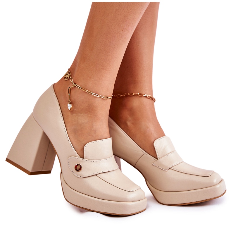 Lewski Shoes Pompi din piele Pantofi Lewski 3195/2 Bej