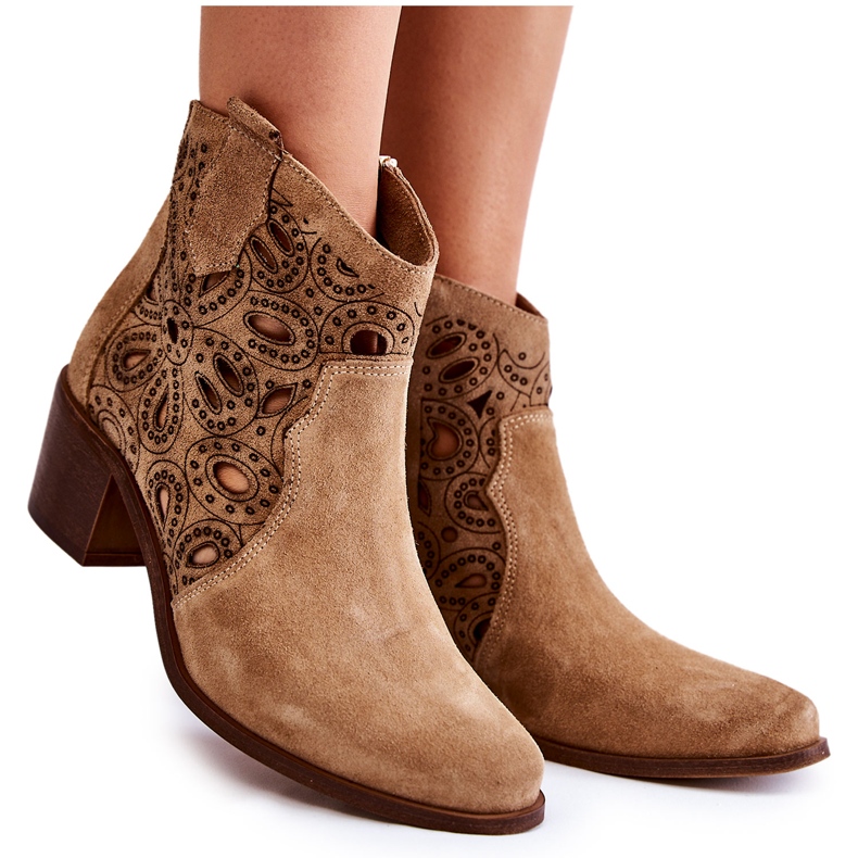 Lewski Shoes Botine din piele intoarsa ajurata Pantofi Lewski 3170/2 Bej