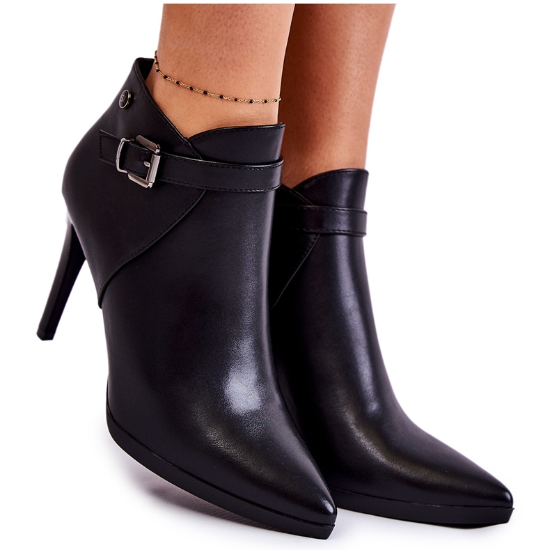 Sergio Leone Cizme calde de dama pe un toc inalt Black Tone negru