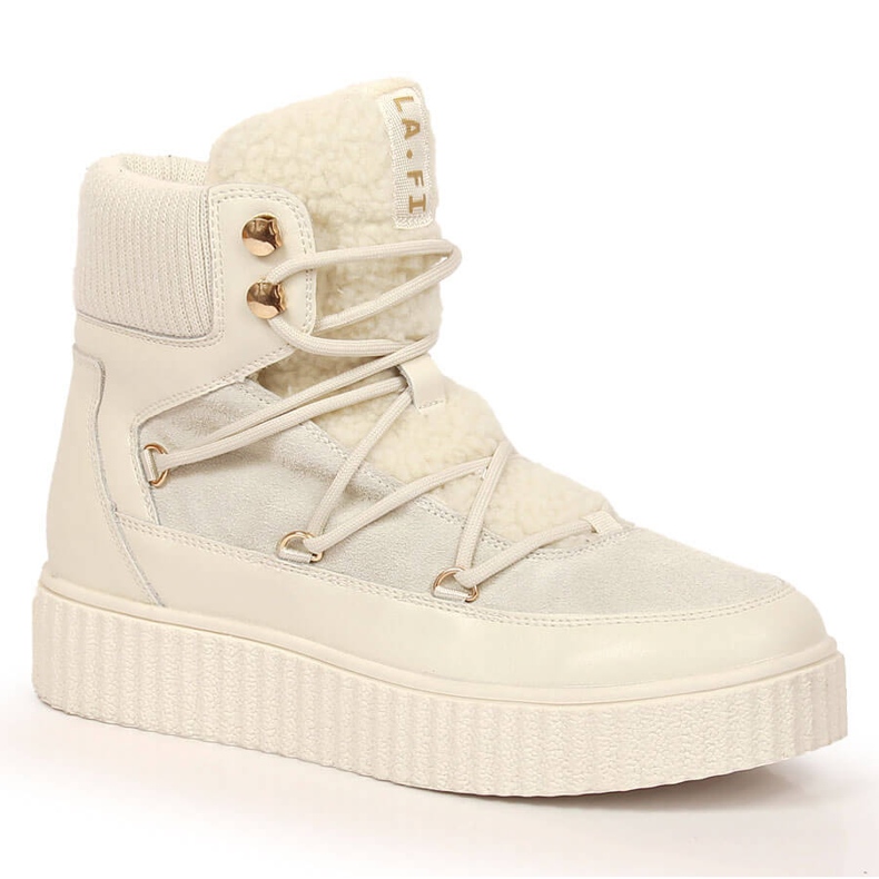 Cizme din piele cu siret pe platforma Laura La.Fi bej deschis