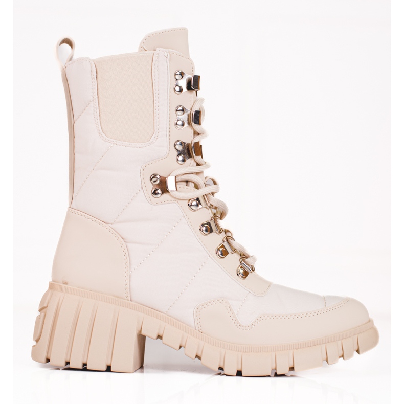 Cizme de damă cu șireturi pe platforma Shelovet bej