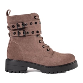 Botine cu siret cu catarame maro Botine cu siret cu catarame maro