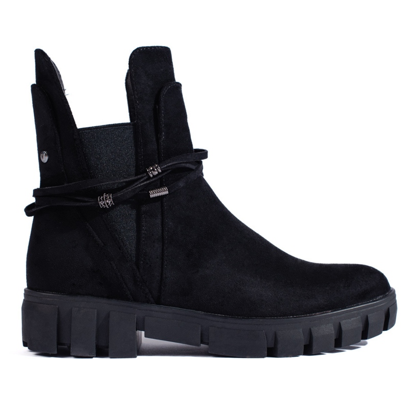 Cizme Chelsea negre de dama pe platforma Vinceza din piele intoarsa ecologica negru