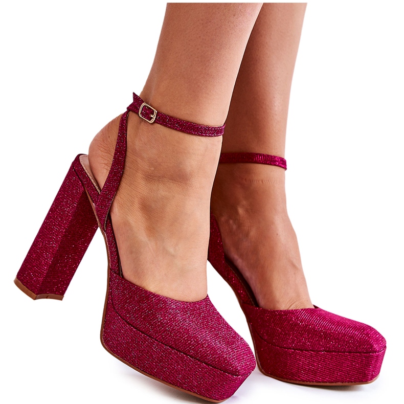 Sandale de damă cu sclipici pe toc Roz închis Rosel