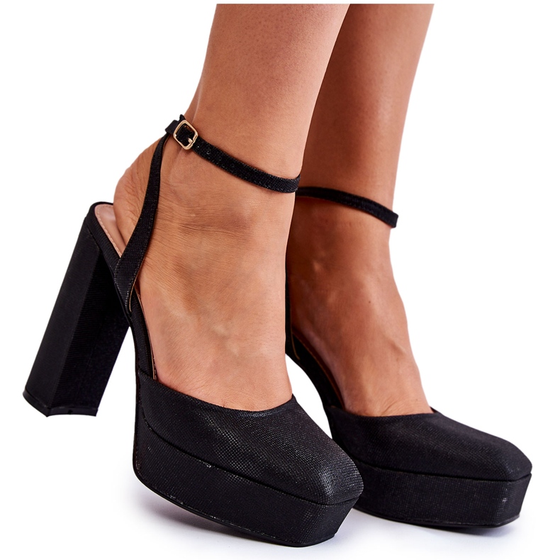 Sandale de damă cu sclipici pe toc Rosel negru