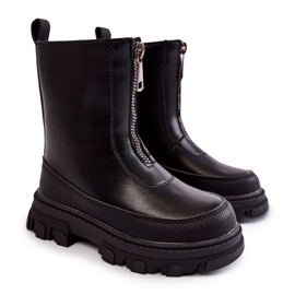 FR1 Cizme înalte din piele la modă cu fermoar Daffy negru