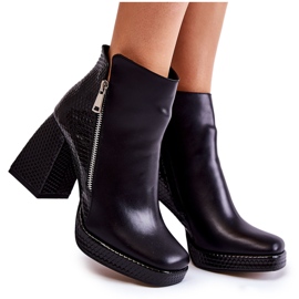 Cizme De Piele Pe Toc Înalt Model Geometric Negru Alienore