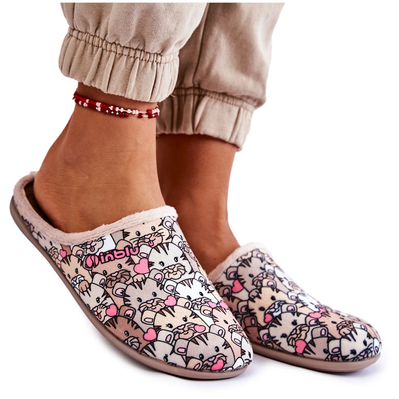 Papuci De Casa In Pisici Inblu GF-12-011 Bej maro multicolor