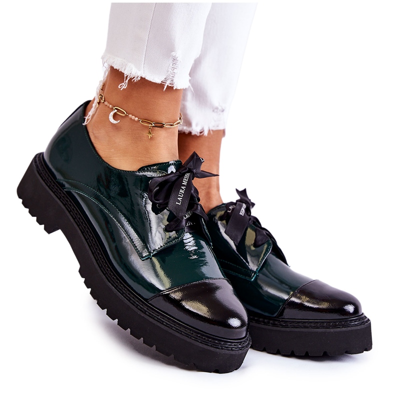 Pantofi cu șireturi lăcuți Laura Messi 2441 Verde