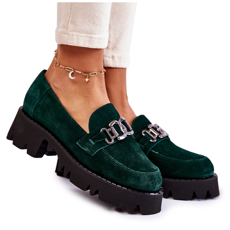 Pantofi din piele intoarsa cu decor verde Laura Messi