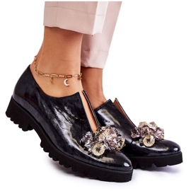 PA2 Pantofi eleganti lacuiti cu decor Cindy negru si gri PA2 Pantofi eleganti lacuiti cu decor Cindy negru si gri