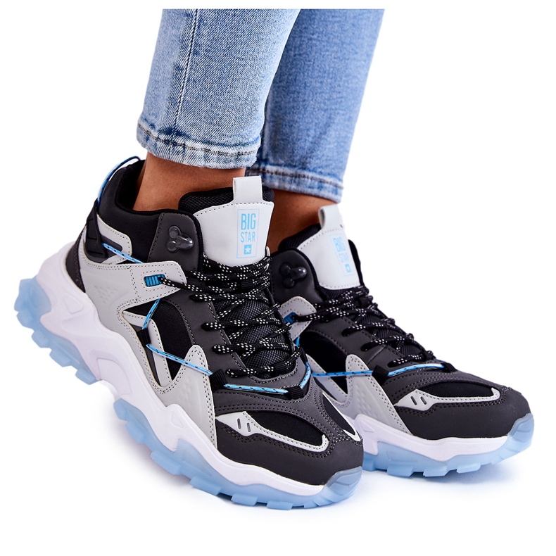 Pantofi sport de damă pe o platformă masivă Big Star KK274386 negru-gri