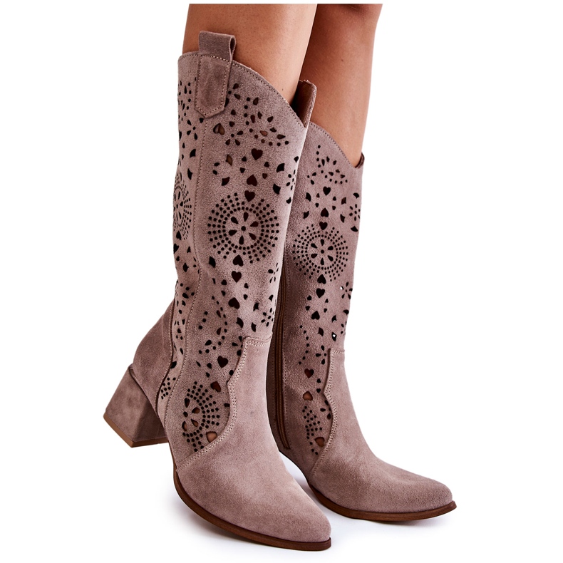 Lewski Shoes Cizme ajurate din piele intoarsa Pantofi Lewski 3171 Cappucino maro