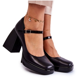 PA2 Pompi din piele pe tocuri groase Tina neagra negru PA2 Pompi din piele pe tocuri groase Tina neagra negru
