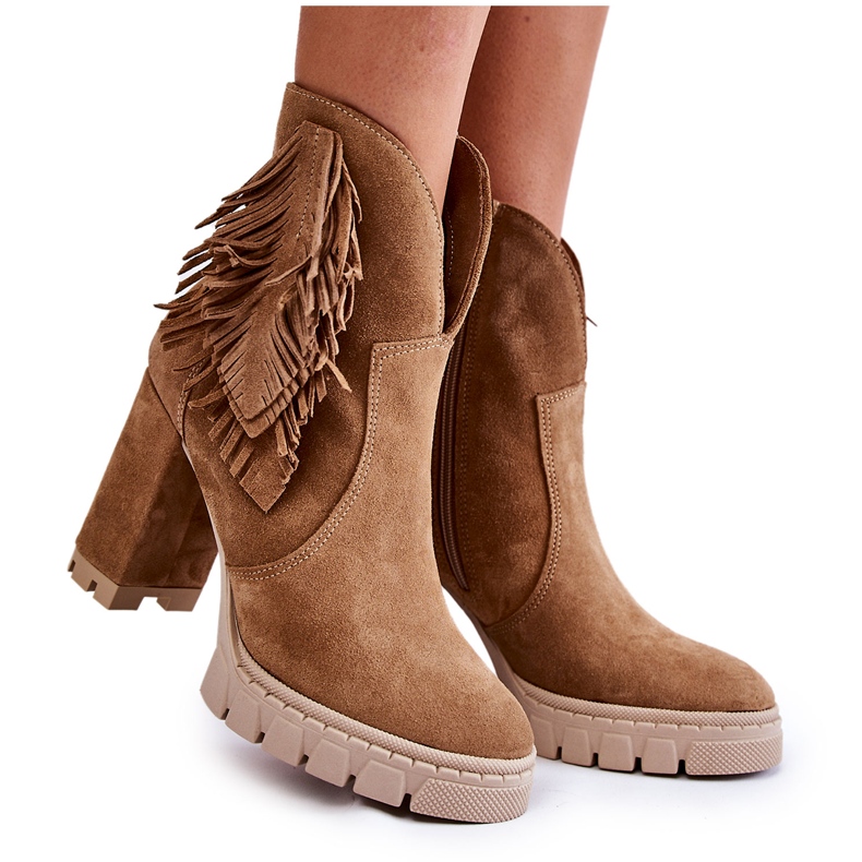 Lewski Shoes Cizme cu platforma din piele intoarsa Pantofi Lewski 3251 Bej maro