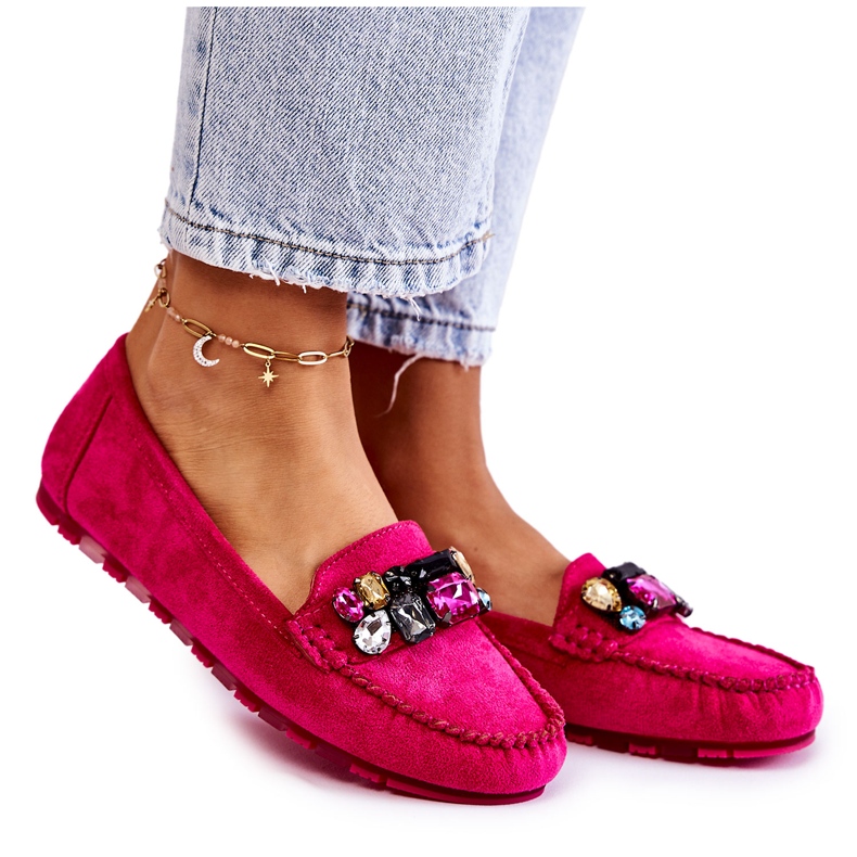 PS1 Mocasini de dama din piele intoarsa cu decoratiuni Fuchsia Janetta roz PS1 Mocasini de dama din piele intoarsa cu decoratiuni Fuchsia Janetta roz