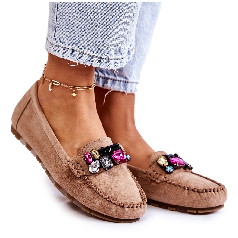 PS1 Mocasini de dama din piele intoarsa cu decoratiuni Beige Janetta bej