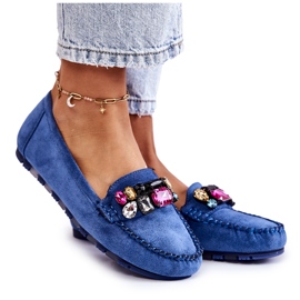 PS1 Mocasini din piele intoarsa de dama cu ornamente Janetta albastre albastru