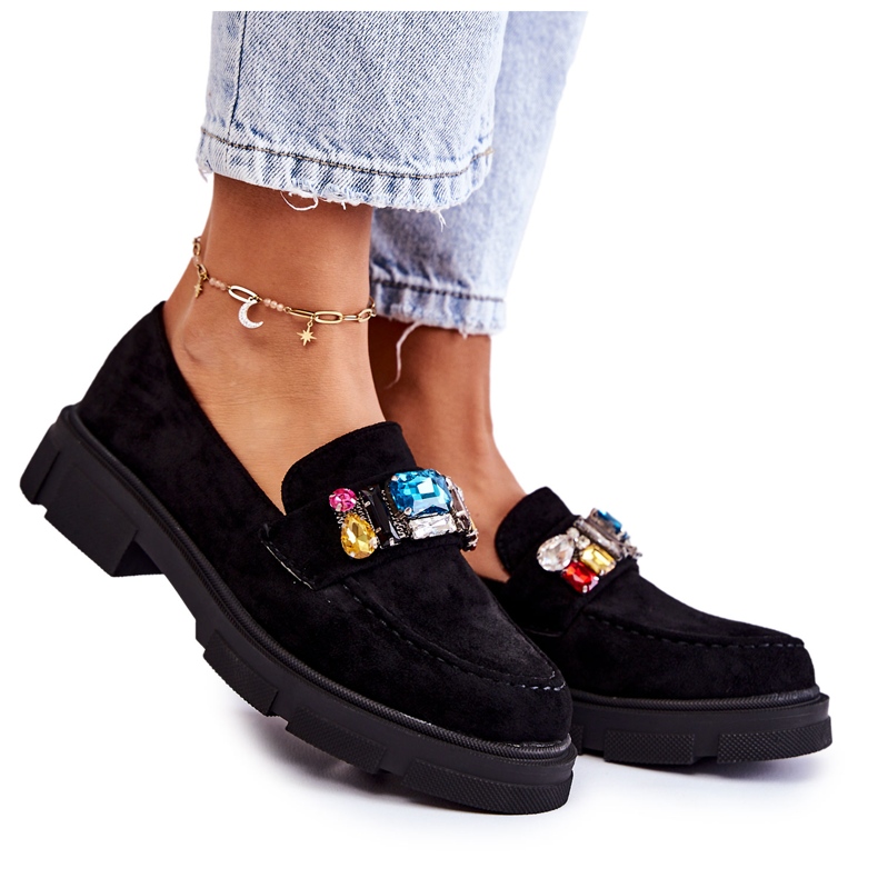 PS1 Mocasini Dama De piele intoarsa Cu Decorat Negru Karlott