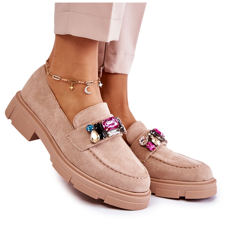 PS1 Mocasini De Dama Pantofi De piele intoarsa Cu Decorat Karlott Bej PS1 Mocasini De Dama Pantofi De piele intoarsa Cu Decorat Karlott Bej