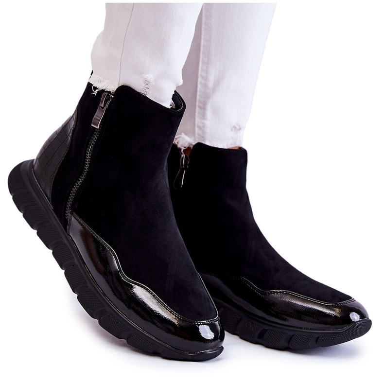 Vinceza Botine negre de damă din piele intoarsa negru