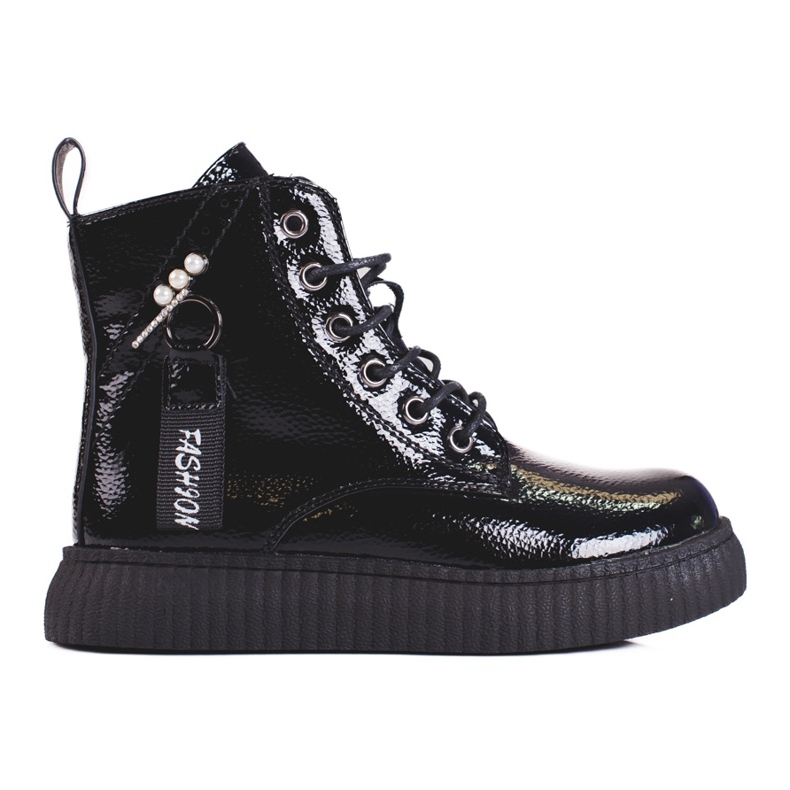 Cizme de fete din piele lacuita pe platforma Shelovet negru