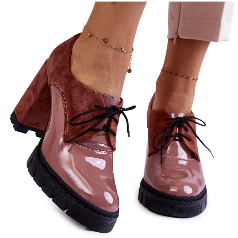 PA2 Cizme la modă din piele intoarsa si lacuite pe platforma roz carisa