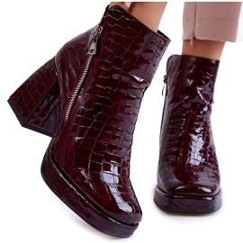 PA2 Botine din Piele Motiv Crocodil Bordeaux Alienore roșu